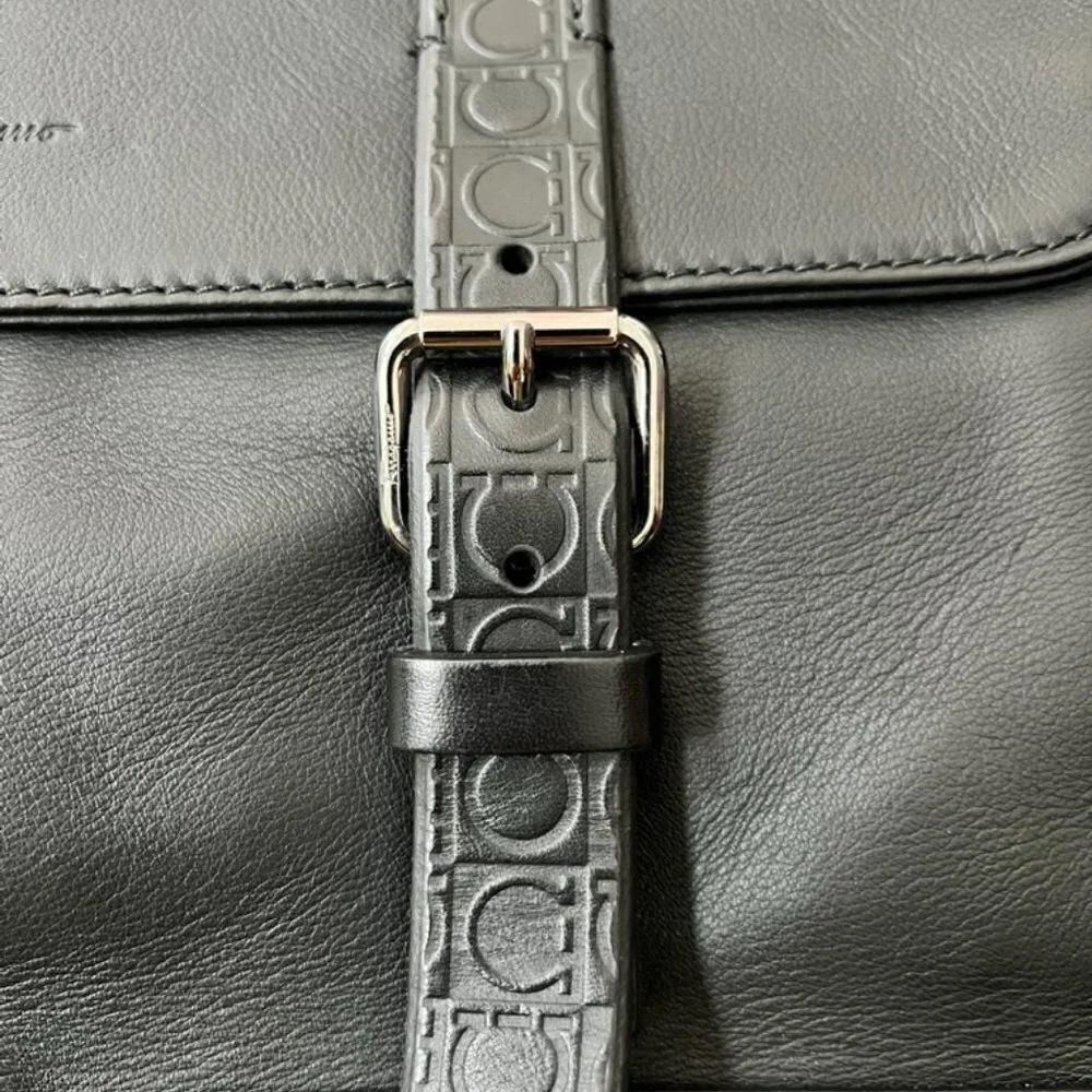 Salvatore Ferragamo Black Leather Monogram Messenger Bag / PINK